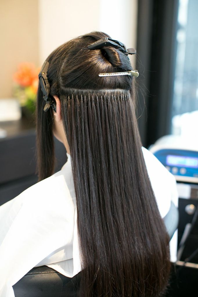 Completed rows of individually placed K tip extensions